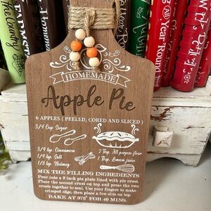 Homemade Apple Pie Wood Cutting Board Sign - Brown with Orange Beads